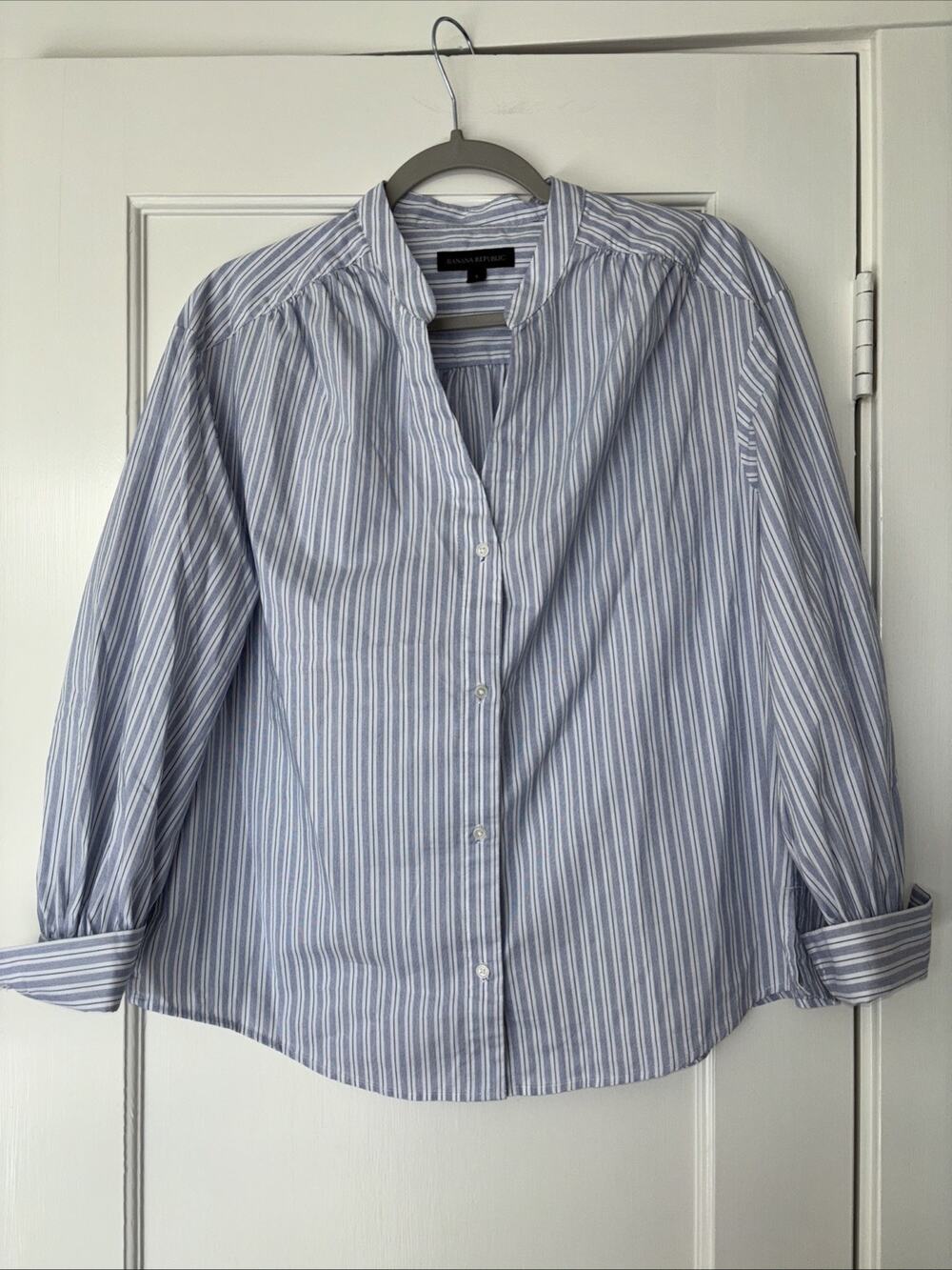Banana Republic Cotton Blend Shirt Blue Mandarin Collar Long sleeve Women Small